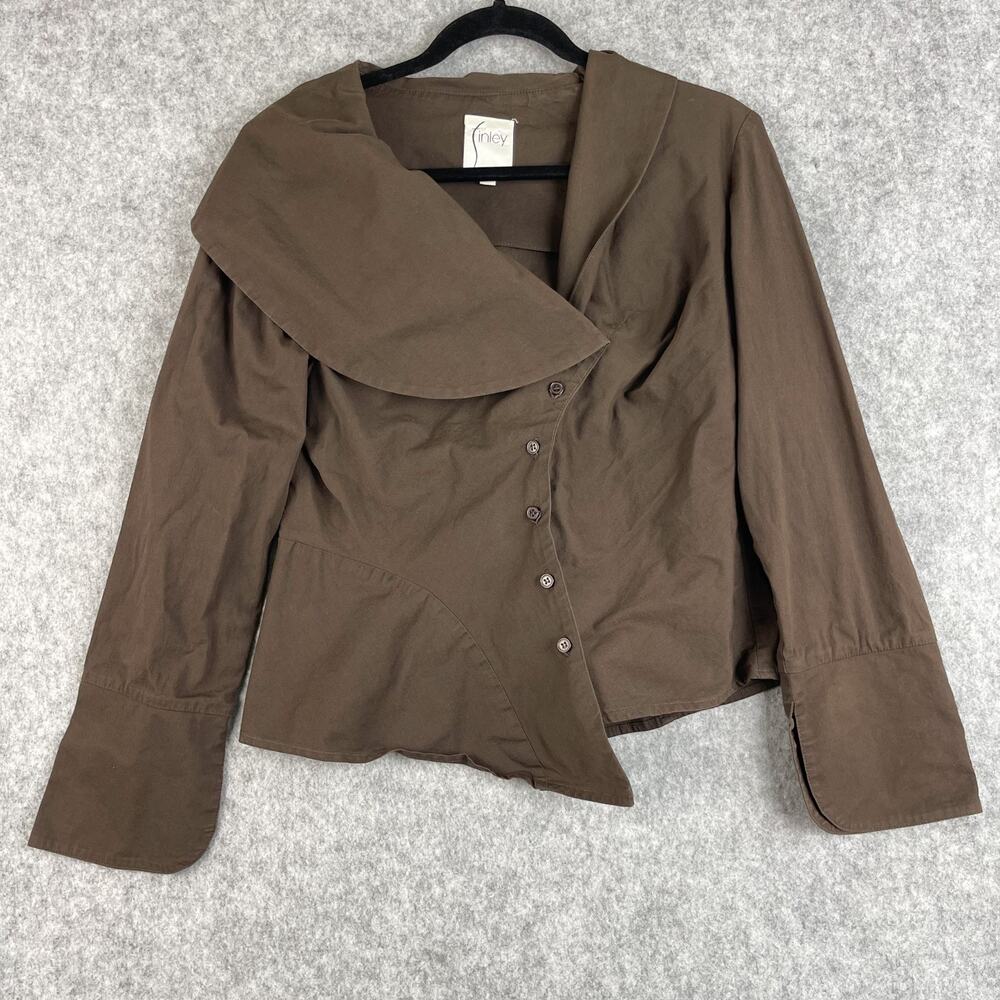 Finley Top Womens Large Brown‎ Asymmetrical Shawl Collar Minimal Preppy USA
